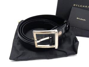 1円 ■美品■ BVLGARI ブルガリブルガリ レザー シルバー金具 ベルト 表記サイズ 110/44 メンズ ブラック系 FF9014