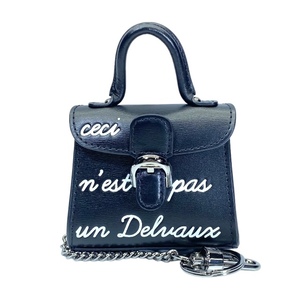 DELVAUX デルヴォー バッグチャーム キーホルダー キーリング ショルダーバッグ ミニバッグ チェーン ミニチュア ロゴ レザー ブラック