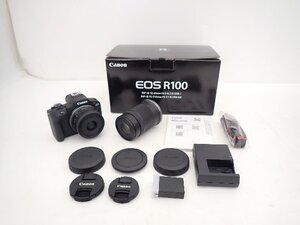 【良品】Canon キヤノン ミラーレス一眼カメラ EOS R100 RF-S 18-45mm /RF-S 55-210mm ダブルズームキット 元箱付 ∽ 70E96-1