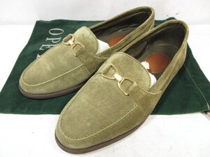 超美品 【オペルカ OPELKA】 スエードレザー Uチップ スリッポン ローファー 靴 (メンズ) size24.5EE カーキ系 □30MZA6709□