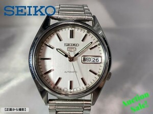【可動品】SEIKO セイコー5 腕時計 7S26-0560 自動巻き デイデイト ホワイト文字盤 シルバー裏スケ