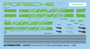 LB Production LB24911：タミヤ 1/24 ポルシェ 911 GT3 RS (992)用 ライム色カスタムデカール 水転写デカールLB24911鶸色