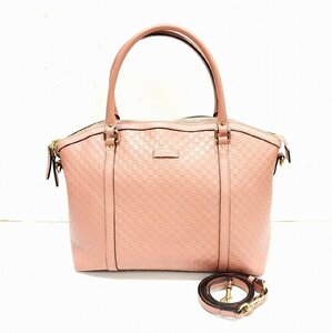 GUCCI グッチ マイクロ グッチシマ レザー 2WAY バッグ ピンク 449657 502752 トート ショルダー ハンド 型押し【中古】 JA-18479