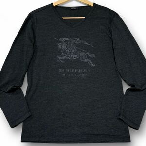 美品● BURBERRY BLACK LABEL バーバリーブラックレーベル 長袖 Tシャツ ホースロゴ デカロゴ 2サイズ