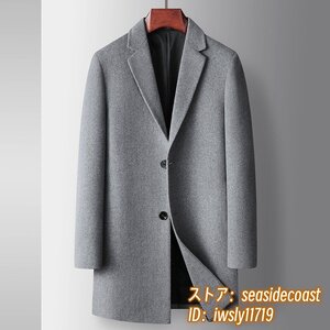 最高級 メンズコート 紳士 ロングコート 厚手ウール カシミヤコート ビジネスコート ダブルボタン チェスターコート アウター グレー 2XL