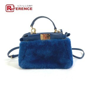 FENDI フェンディ マイクロピーカブー 2WAYバッグ ショルダーバッグ ハンドバッグ フェイクファー ブルー レディース【中古】