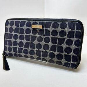 ◆kate spade ケイトスペード　ノエル　ラウンドジップ 長財布　PWRU1697◆　キャンバス×レザー　ネイビー×レッド 【USED】 0628