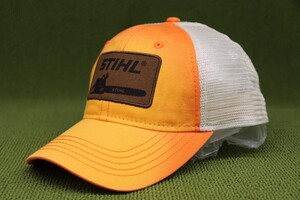 新品US物 STIHL スティール スチール チェーンソー スエードパッチロゴ メッシュキャップ 帽子 オレンジｘベージュ 管理0810nskb