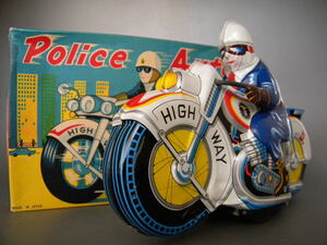 当時物 ★★Tin Toys POLICE AUTO ポリスバイク!! 美品 20㎝ フリクション良好 オートバイ 日本製「定形外可」★★未使用 デッドストック品