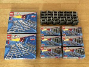 LEGO Train 9V レール各種 ポイントレール4本(未開封新品4531x2)、直線レール48本(未開封新品4515x6)、曲線レール48本(中古) レゴ トレイン