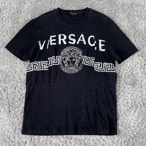 【イタリア製】VERSACE ヴェルサーチ メデューサ 切替デザイン ハンドペイント風 Tシャツ ブラック