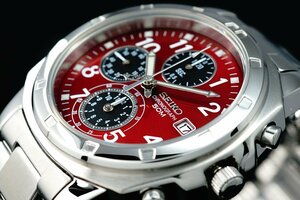 1円～ 1スタ セイコー 正規品 海外モデル SEIKO 逆輸入 ワインレッド 新品 1/20秒 高速クロノグラフ 腕時計 メンズ激レア入手困難 50m防水