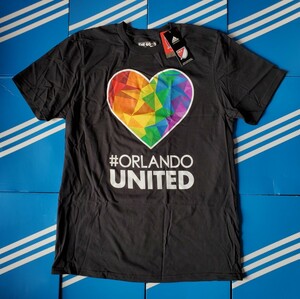新品　アメリカ正規品　オーランド・シティSC　Adidas　半袖 Tシャツ　サッカー　ブラック　綿　Orlando Love　サイズM