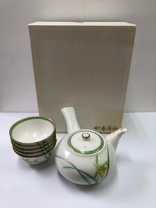 1円～【香蘭社】【茶器セット　金彩　蘭】急須×1　湯呑×5　陶器　工芸　食器　茶道具　インテリア　コレクション