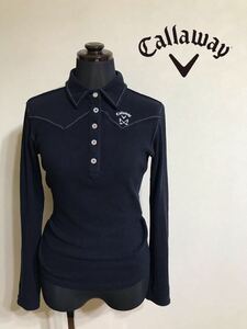 【良品】 callaway golf キャロウェイ ゴルフ レディース ポロシャツ 起毛 トップス サイズS 長袖 ネイビー 241-5256853