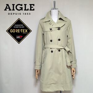 【AIGLE×GORE-TEX】エーグル×ゴアテックス 洗える 防水 透湿 防風 トレンチコート Sサイズ ベージュ レディース レインウェア