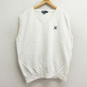 XL/古着 ラルフローレン ノースリーブ ブランド スウェット メンズ 90s ゴルフ 大きいサイズ Vネック 白 ホワイト spe 24may16 中古 スエッ