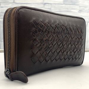 【希少デザイン】Bottega Veneta ボッテガヴェネタ 長財布 ラウンドファスナー イントレチャート クロコダイル 鰐 メンズ レザー 本革 １円