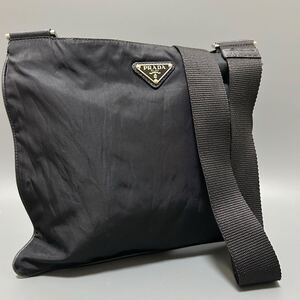 1円 PRADA プラダ テスートナイロン×レザークロスボディ ショルダーバッグ 斜め掛けメンズ レディース ブラック系 三角ロゴ正規品本物