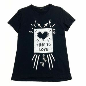 DIESEL ☆ TIME TO LOVE プリント Tシャツ 半袖 ブラック スリム レディース M相当 春夏 モード ストリート カジュアル ディーゼル■SAP368