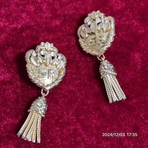 vintage SONIA RYKIEL ソニアリキエル SRロゴ クラシカル ラインストーン フリンジ イヤリング アクセサリー