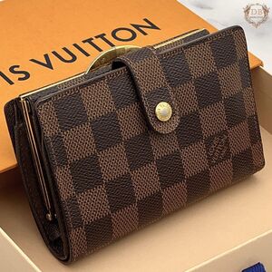 ルイヴィトン ダミエ がま口 ポルトフォイユ ヴィエノワ ブラウン ゴールド Louis Vuitton レディース 財布 新型 鑑定済み 正規品 Auth