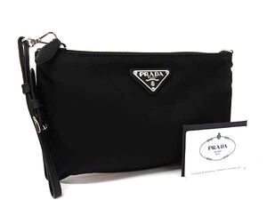 1円 ■極美品■ PRADA プラダ 1NH545 テスートナイロン×レザー マルチポーチ マルチケース 小物入れ ブラック系 FI4672