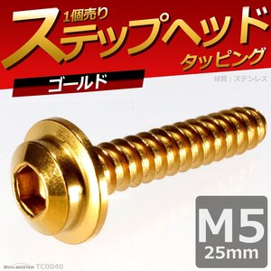 M5×25mm ステップヘッド タッピングネジ ステンレス 六角穴付きネジ 車/バイク ドレスアップパーツ ゴールド 1個 TC0040