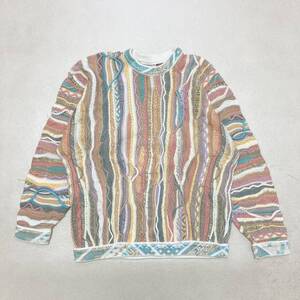 ● COOGI クージー セーター 3Dニット 長袖 クルーネック 総柄 カラフル オーストラリア製 コットン マルチカラー サイズL メンズ 0.7kg