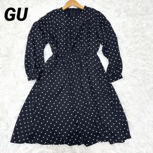 550【ジーユー】/GU/ワンピース/160/水玉/ドット柄/ブラック/黒/キッズ/子供服/ガールズ/レディース