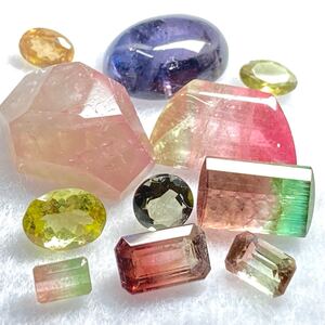 1円〜!!［天然トルマリンおまとめ36ct］j 約7.2g ルース 裸石 宝石 tourmaline パーティカラード ウォーターメロン イエロー w3マ14