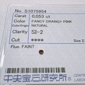 CN 天然 ダイヤモンド ルース 0.053ct FANCY ORENGY PINK SI-2 中央宝石研究所ソーティング付き 中ソ CGL ピンクダイヤモンド ジュエリー