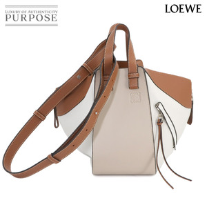 未使用 展示品 ロエベ LOEWE ハンモック スモール 2way ハンド ショルダー バッグ レザー ベージュ ブラウン ホワイト 326.30KS35 90242751