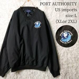 【一点物・US古着アメリカ輸入】PORT AUTHORITY ナイロンプルオーバー Lサイズ XL 2XL トップス ブラック 黒 企業モノ Wrigley リグレー