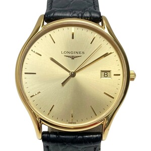 ☆☆ LONGINES ロンジン リール デイト L4.759.2 ゴールド文字盤 クォーツ メンズ 腕時計 Lyre やや傷や汚れあり