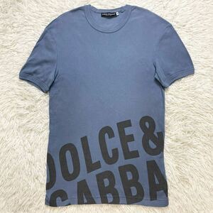 美品 L相当 ドルチェ&ガッバーナ 半袖 Tシャツ DOLCE&GABBANA ロゴプリント ブルー 46 カットソー イタリア製