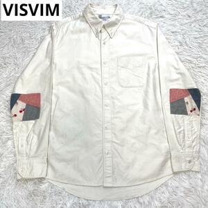 【美品】VISVIM ヴィズヴィム ギザコットン エルボーパッチ ボタンダウン 長袖シャツ 2 オフホワイト 生成り F.I.L 