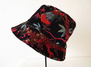 エンジニアードガーメンツ★国内レアモデル★レアサイズ★2023fw★Bucket Hat - Cotton Bird Print Velveteen/Black【M】