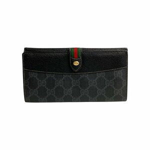 極 美品 GUCCI グッチ オールドグッチ ヴィンテージ シェリーライン GG ロゴ 金具 レザー 二つ折り 長財布 ウォレット ブラック 31980