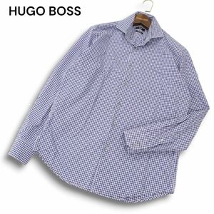 HUGO BOSS ヒューゴボス 通年 イージーアイロン★ REGULAR FIT 長袖 ギンガムチェック シャツ Sz.41/16　メンズ ネイビー 白　C4T07344_8#C