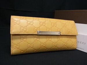 ■極美品■ GUCCI グッチ 112715 GG柄 グッチシマ レザー 二つ折り 長財布 ウォレット レディース イエロー系 AX1154