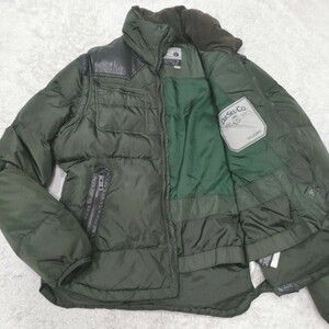 奇跡XL/美品/2way●DIESEL ディーゼル ダウンジャケット レザー 切り替え ベスト アウター コーデュロイ 肉厚 極暖 ブルゾン メンズ カーキ