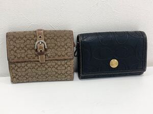 COACH コーチ シグネチャー 二つ折り財布 2点セット まとめ売り ベージュ系 ブラック キャンバス レザー