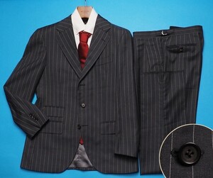 新品サンプル azabu tailor 麻布テーラー 秋冬『MARLANE マルラーネ 伊製生地』ウール100% ギャバ ストライプ スーツ 48A(A6)灰 0703-235