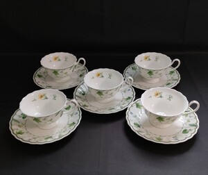 NARUMI ナルミ PROFUSION BONE CHINA ティーカップ&ソーサー 5客セット 金彩 花柄【美品】xy520593