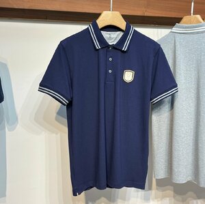 Brunello Cucinelli　ブルネロクチネリ　メンズ 半袖ポロシャツ Tシャツ カジュアル 春夏 カノコ 綿 無地 ネイビー xx2188