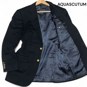 最高級素材!!◎カシミア100%!! Lサイズ位!!アクアスキュータム【紳士の佇まい】Aquascutum 紺ブレ ジャケット 金ボタン ネイビー◎メンズ