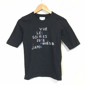 H8098dE 日本製 agnes b. PARIS アニエスベーパリス Tシャツ ブラック プリントTシャツ レディース サイズ1 (S位) 5分袖 英字プリント