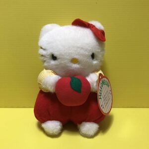 メロディ故障 高さ17cm 1991年 ハローキティHello melody ぬいぐるみ 人形 サンリオ Hello kitty 紙タグ付 日本製 りんご 90年代 レトロ