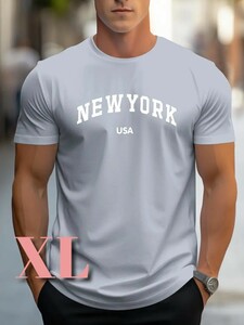 【XLサイズ】新品★ライトグレー★Tシャツ《Newyork》★シンプル　サラサラ素材　グラフィックT 半袖 Tシャツ